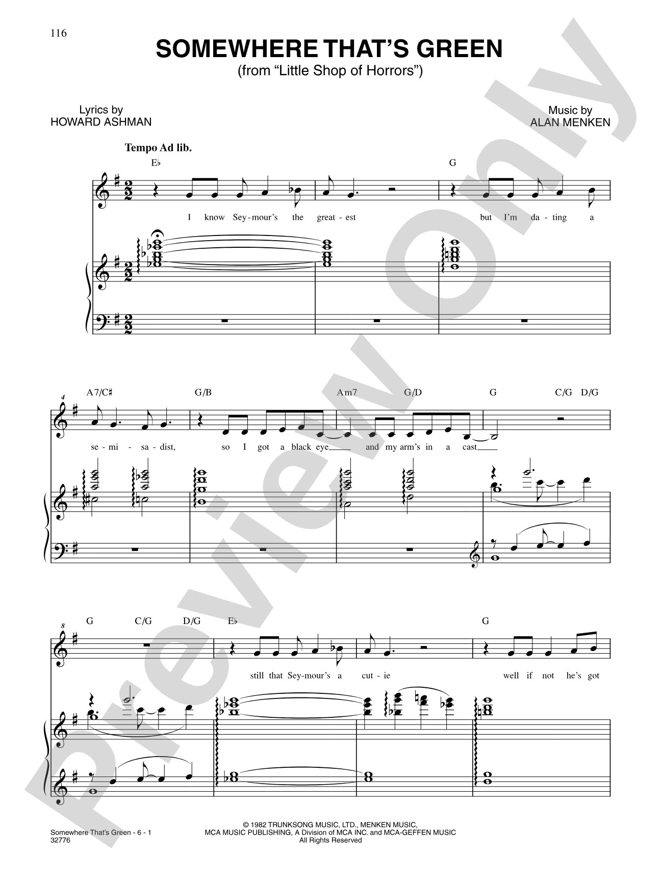 Somewhere That's Green (From "Little Shop of Horrors"): Piano/Vocal/Chords