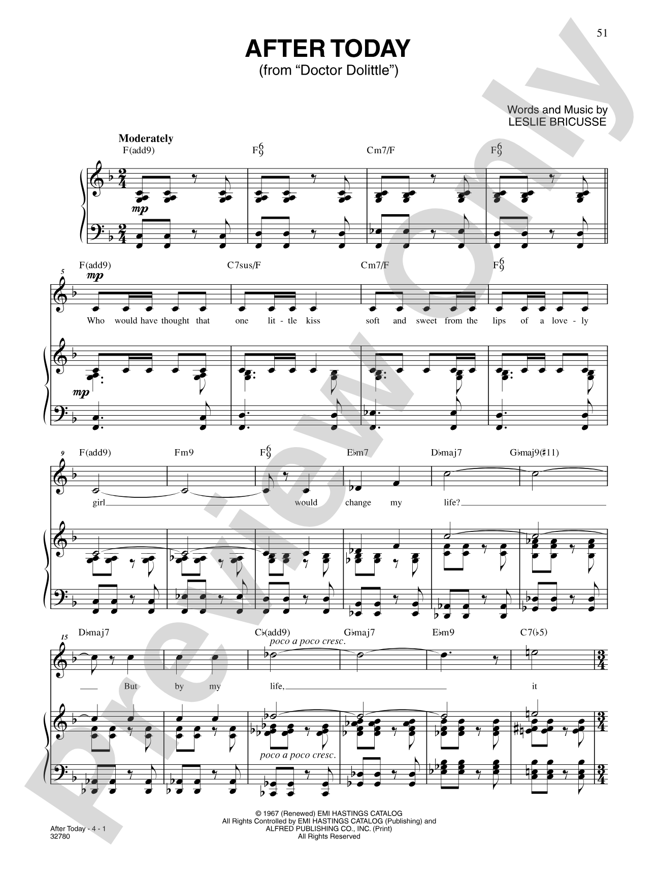 After Today (From "Dr. Doolittle"): Piano/Vocal/Chords