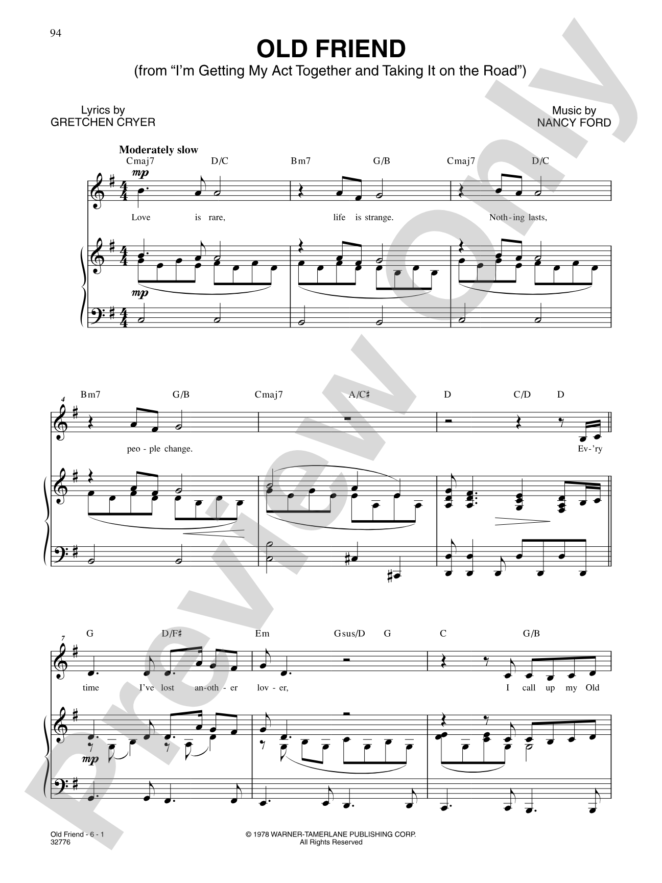 Old Friend (From "I'm Getting My Act Together and Taking It on the Road"): Piano/Vocal/Chords