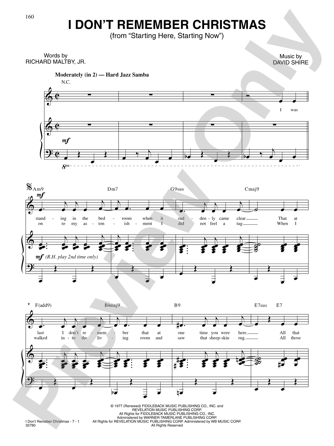I Don't Remember Christmas (From "Starting Here, Starting Now"): Piano/Vocal/Chords