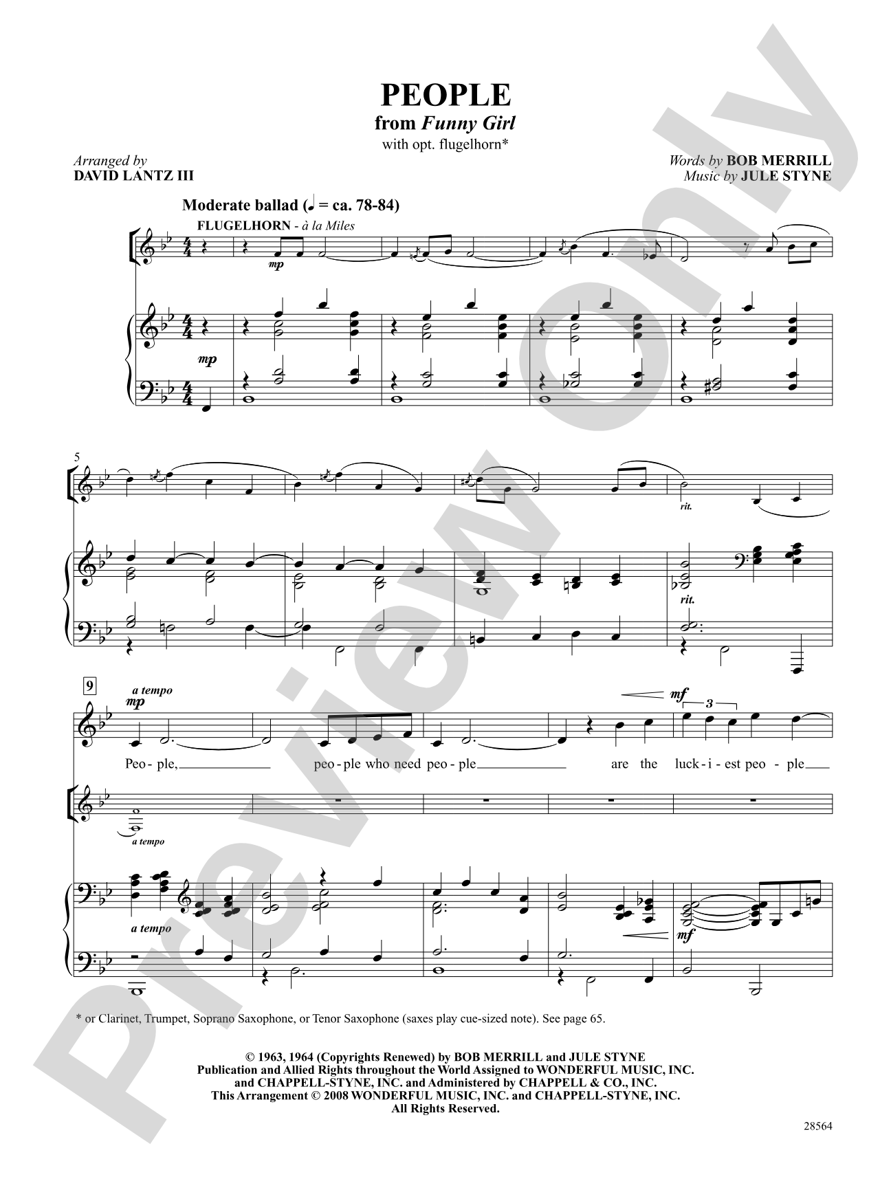 People (From "Funny Girl"): Piano/Vocal/Chords