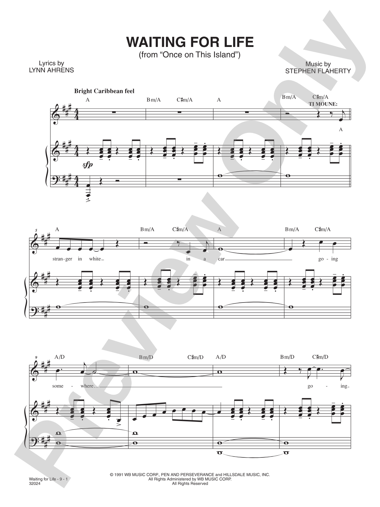 Waiting for Life (From "Once on This Island"): Piano/Vocal/Chords