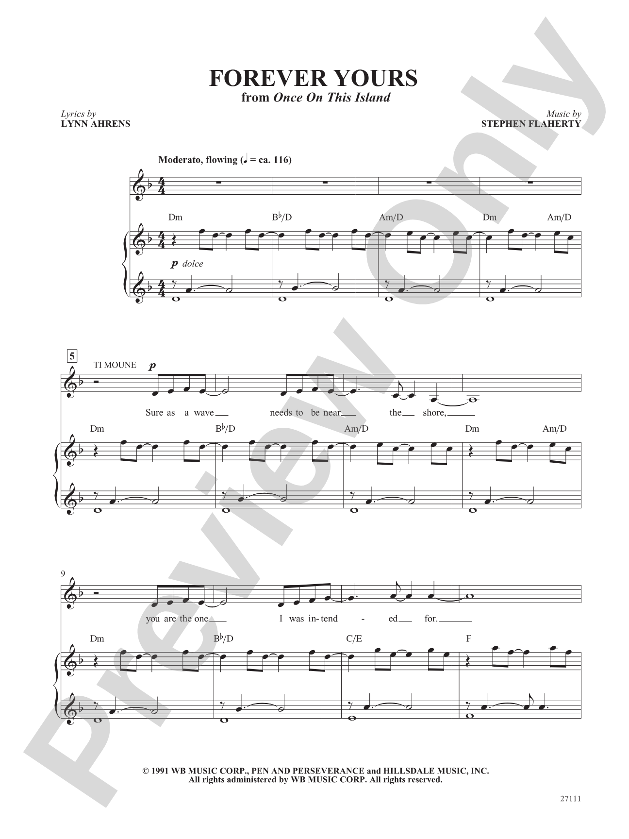 Forever Yours (From "Once on This Island"): Piano/Vocal/Chords