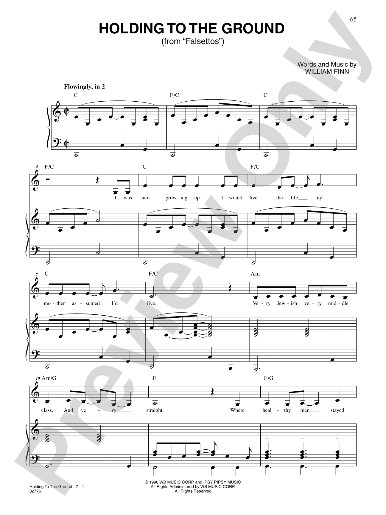 Holding to the Ground (From "Falsettos"): Piano/Vocal/Chords
