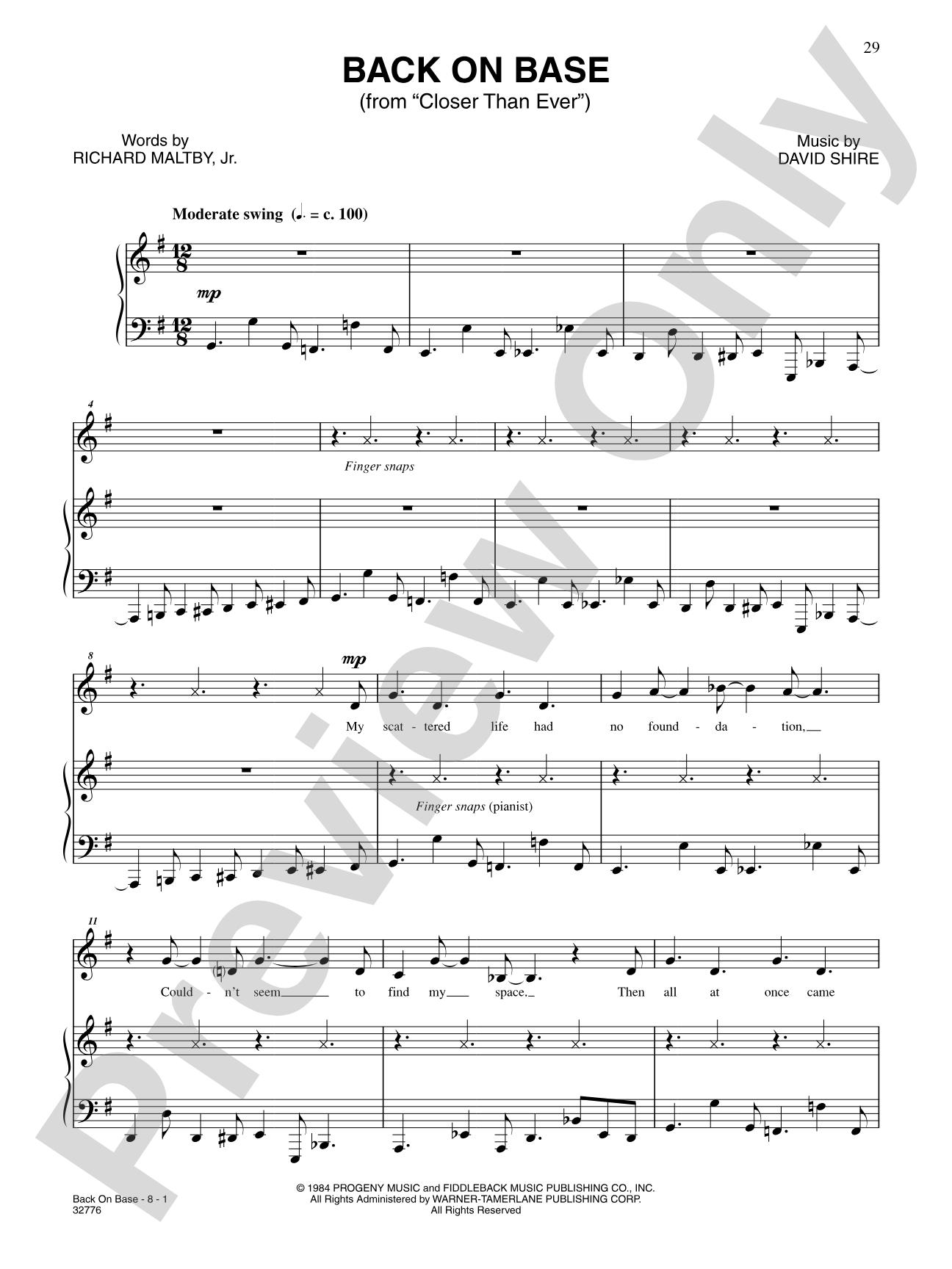 Back on Base (From "Closer than Ever"): Piano/Vocal/Chords