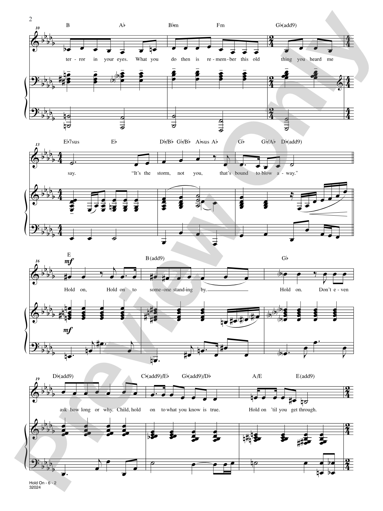 Hold On (From "the Secret Garden"): Piano/Vocal/Chords