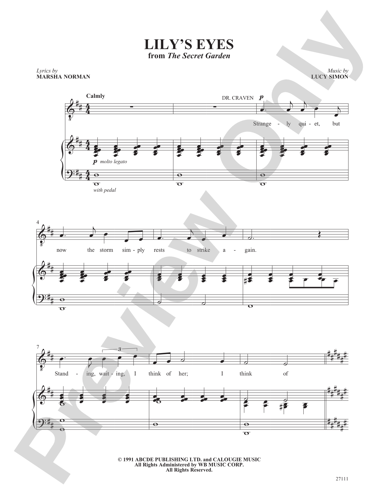 Lily's Eyes (From "the Secret Garden"): Piano/Vocal/Chords