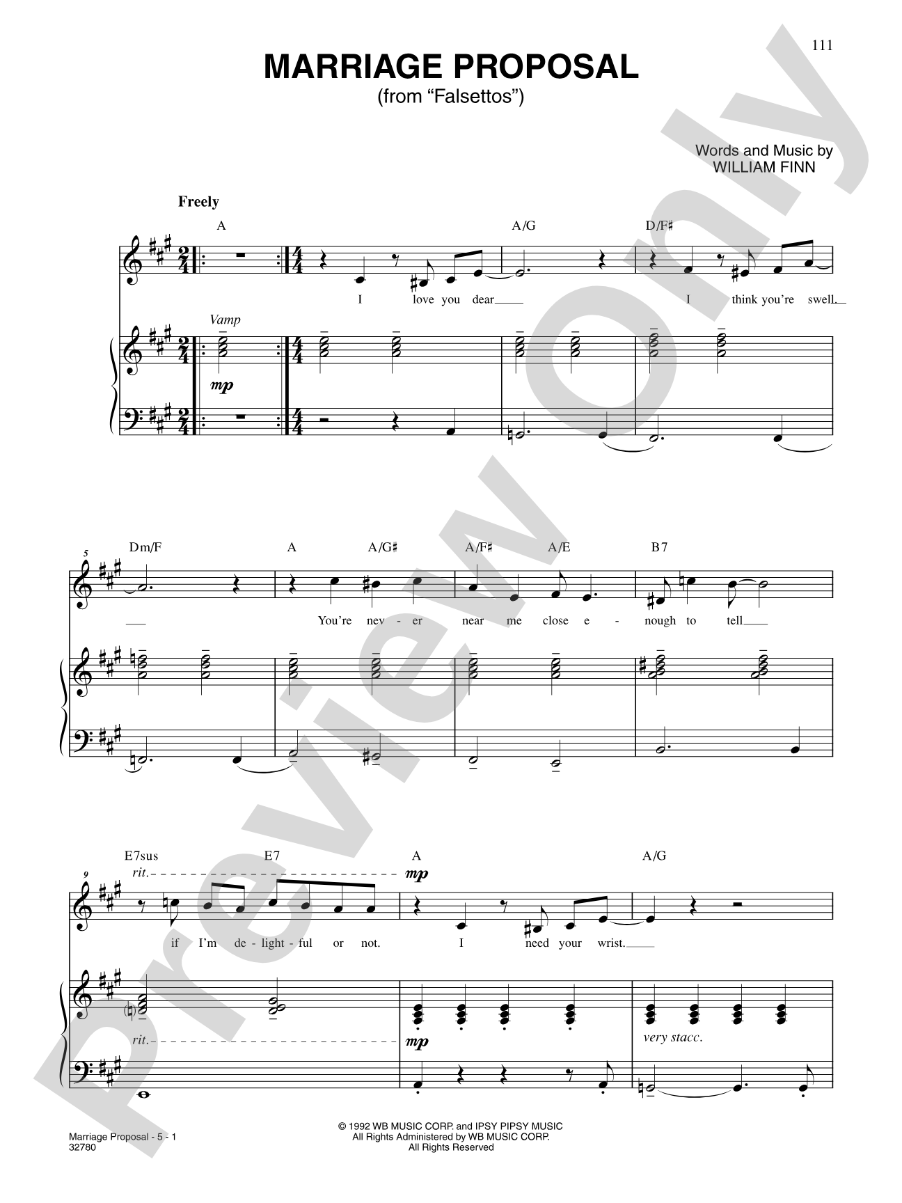 Marriage Proposal (From "Falsettos"): Piano/Vocal/Chords
