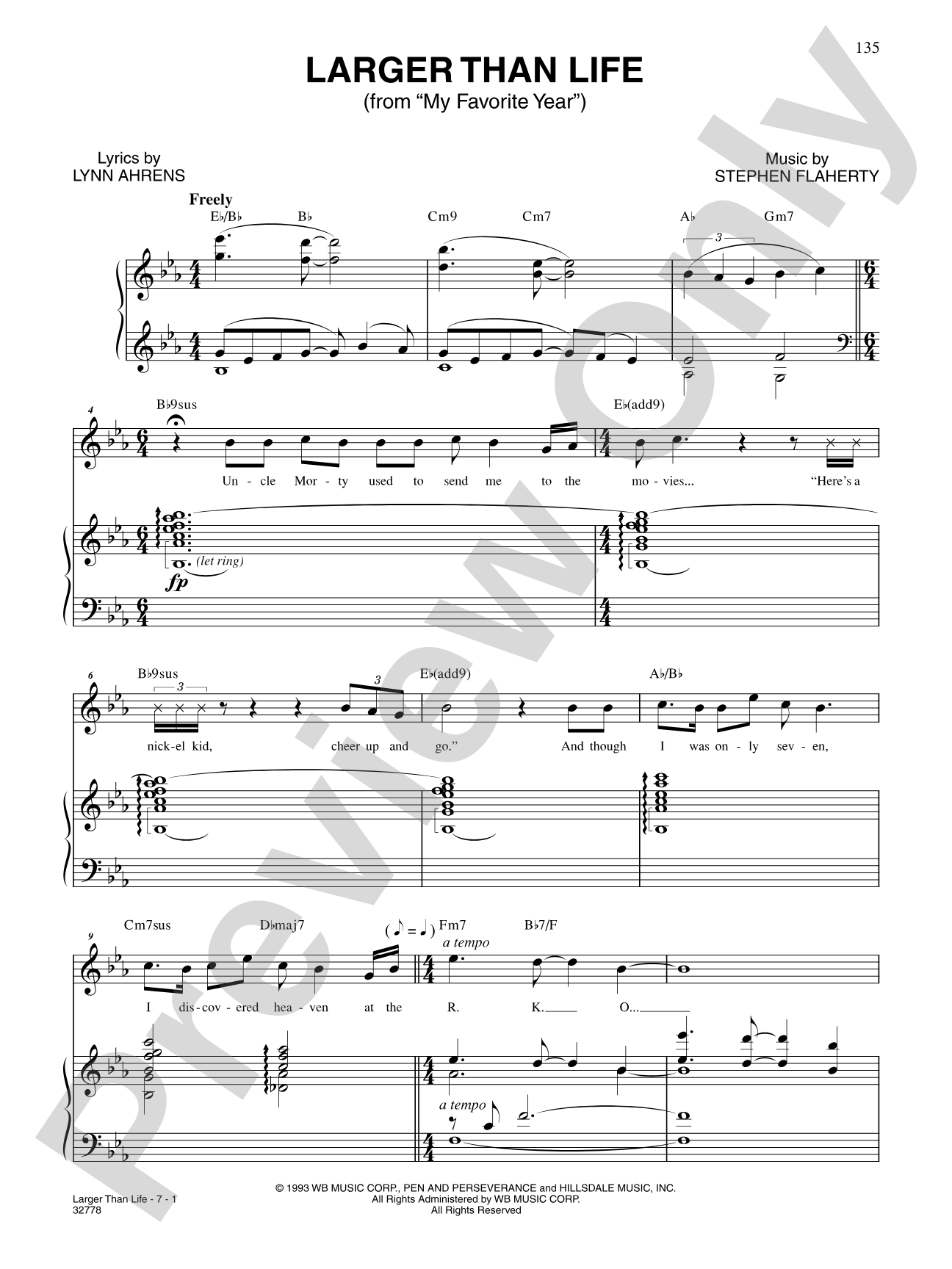 Larger than Life (From "My Favorite Year"): Piano/Vocal/Chords