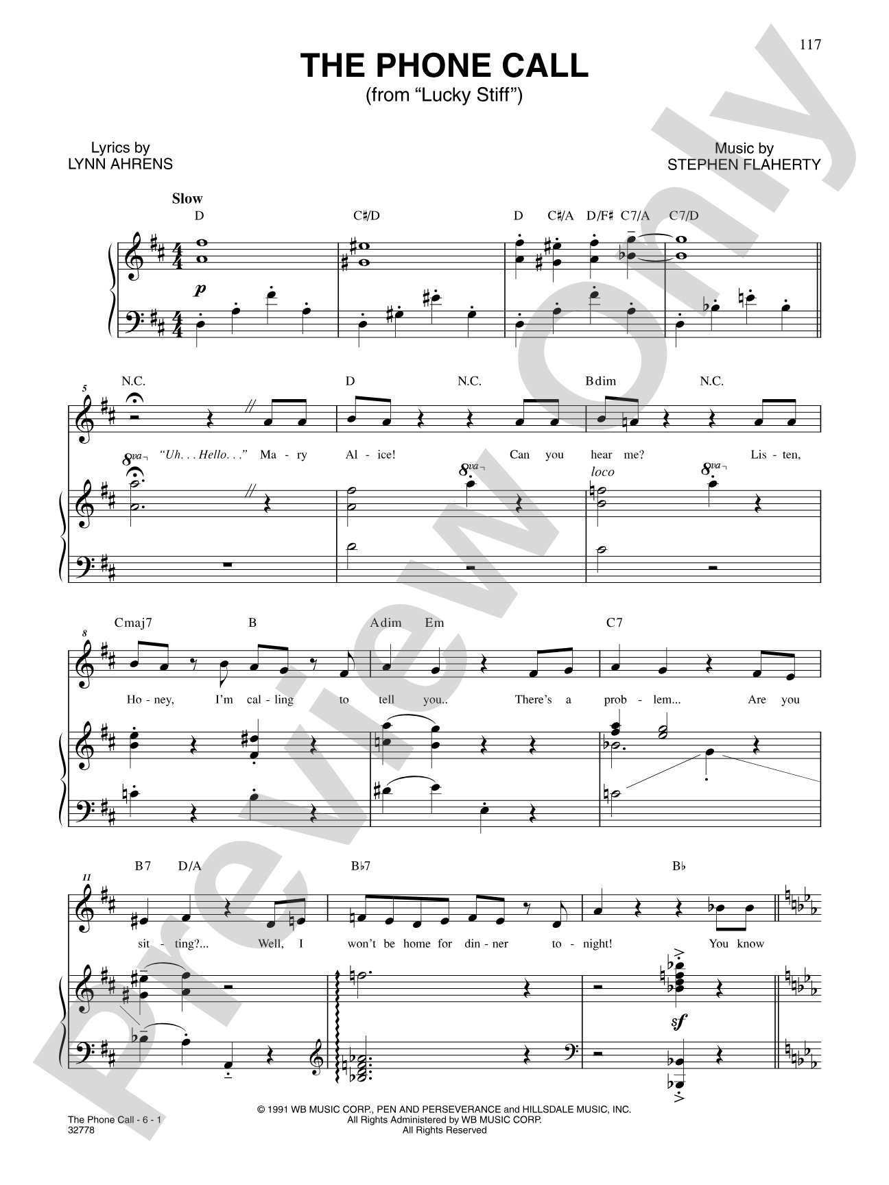 The Phone Call (From "Lucky Stiff"): Piano/Vocal/Chords