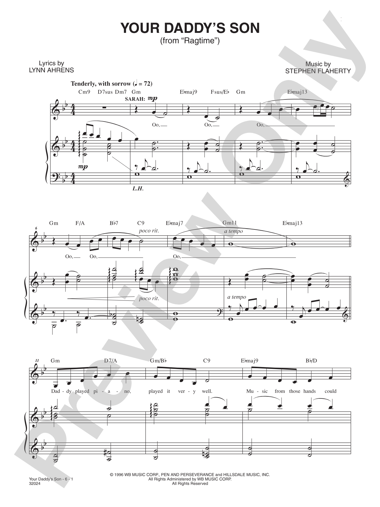 Your Daddy's Son (From "Ragtime"): Piano/Vocal/Chords