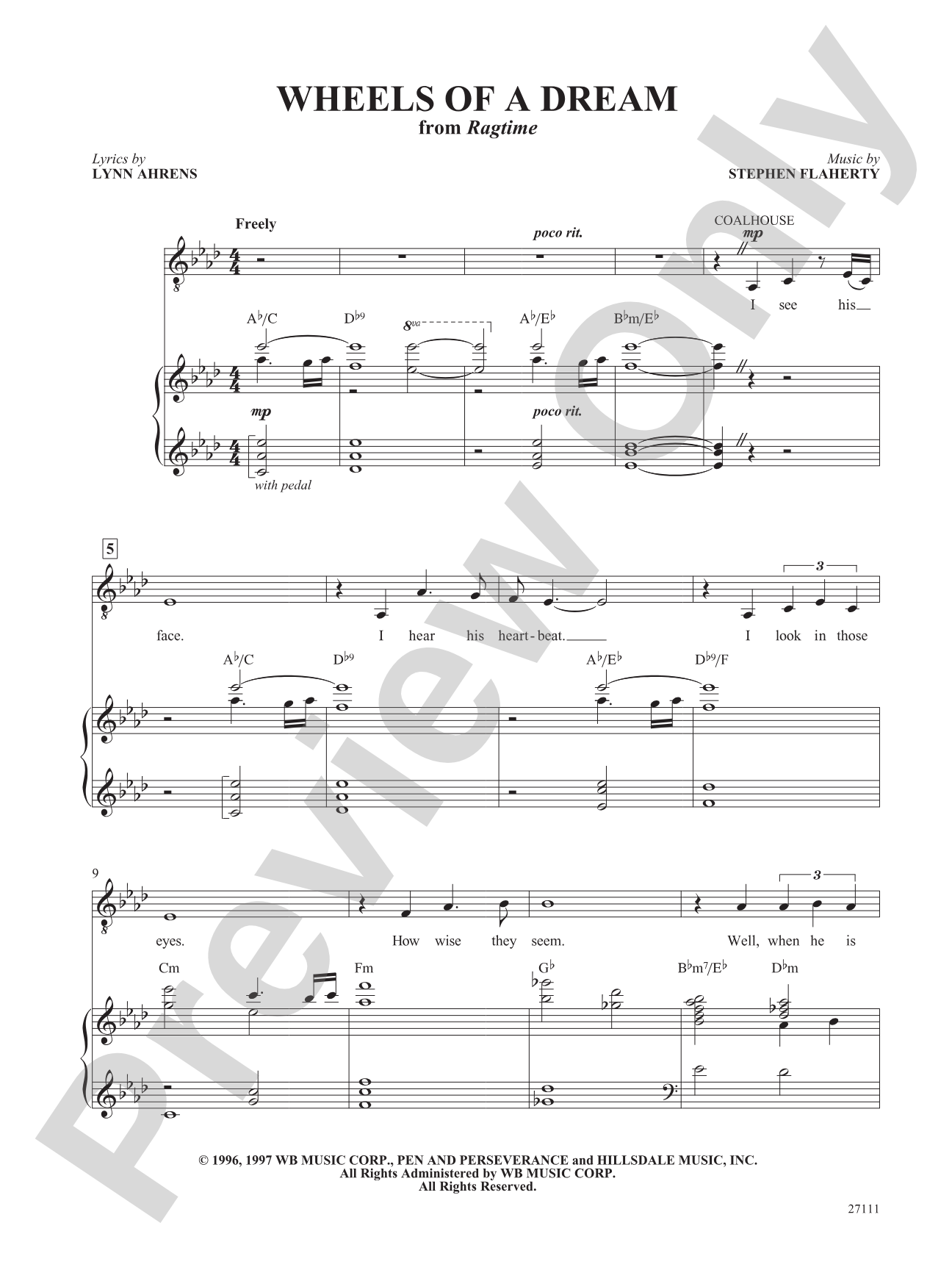 Wheels of a Dream (From "Ragtime"): Piano/Vocal/Chords