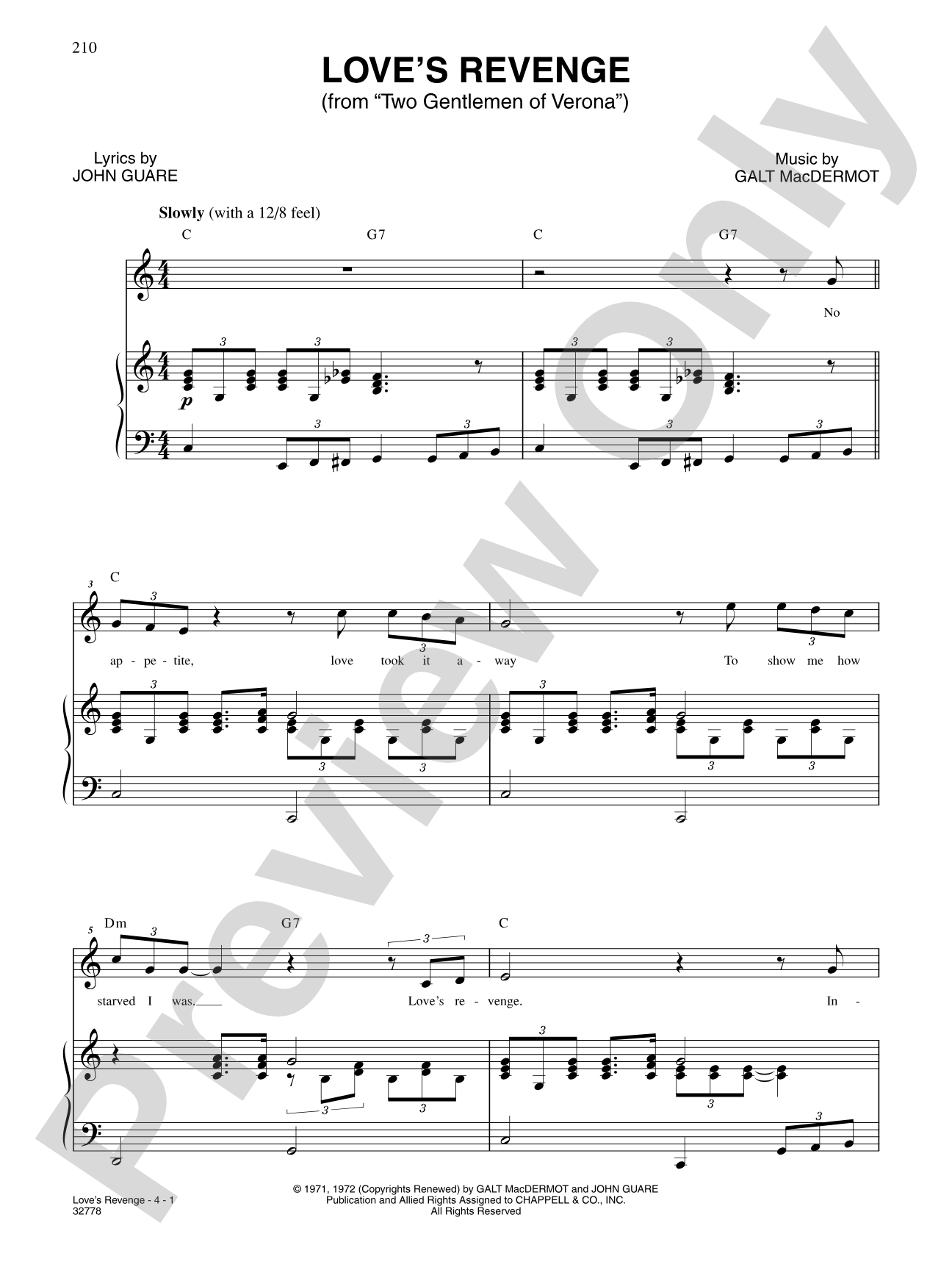 Love's Revenge (From "Two Gentlemen of Verona"): Piano/Vocal/Chords