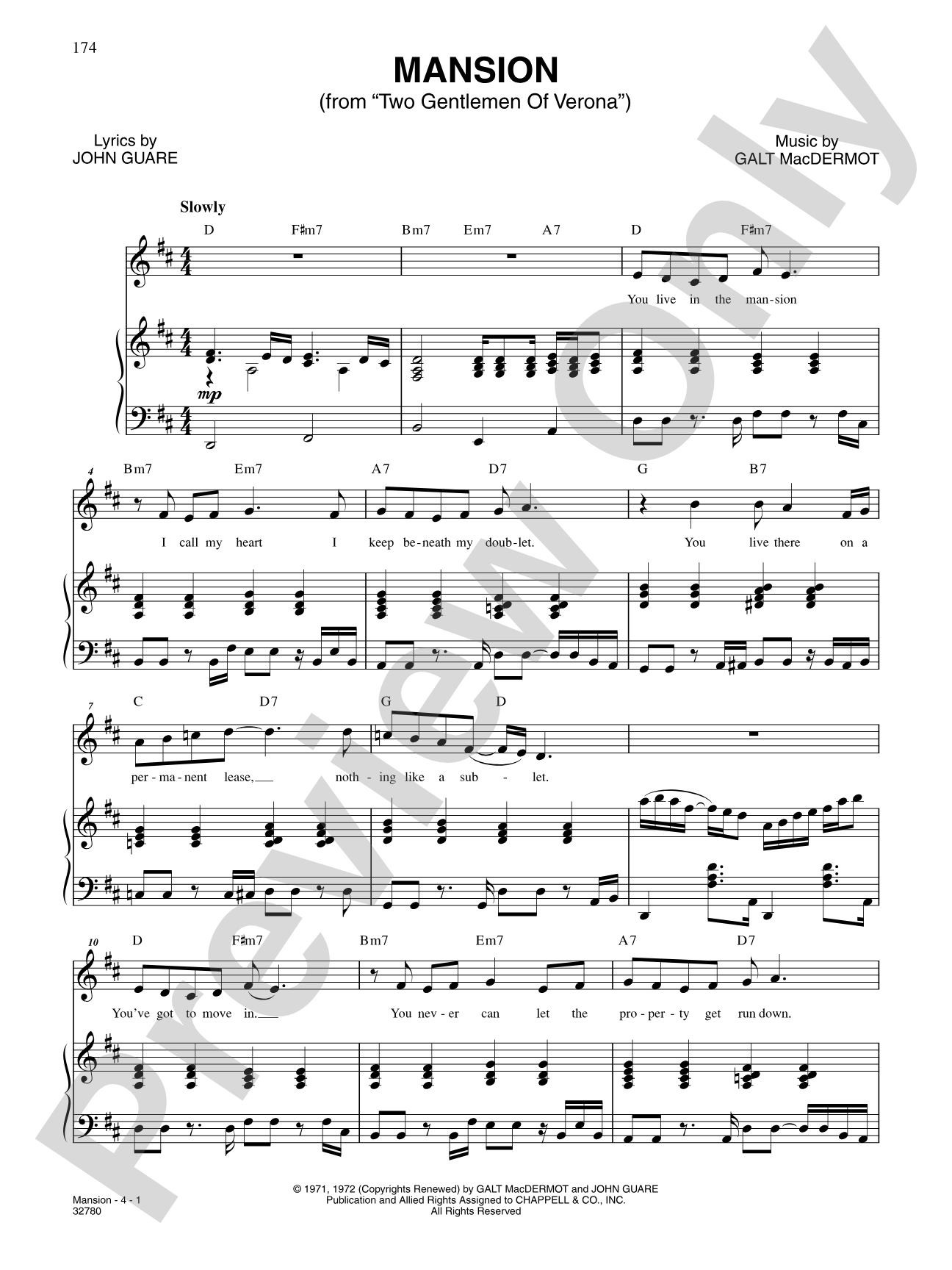 Mansion (From "Two Gentlemen of Verona"): Piano/Vocal/Chords