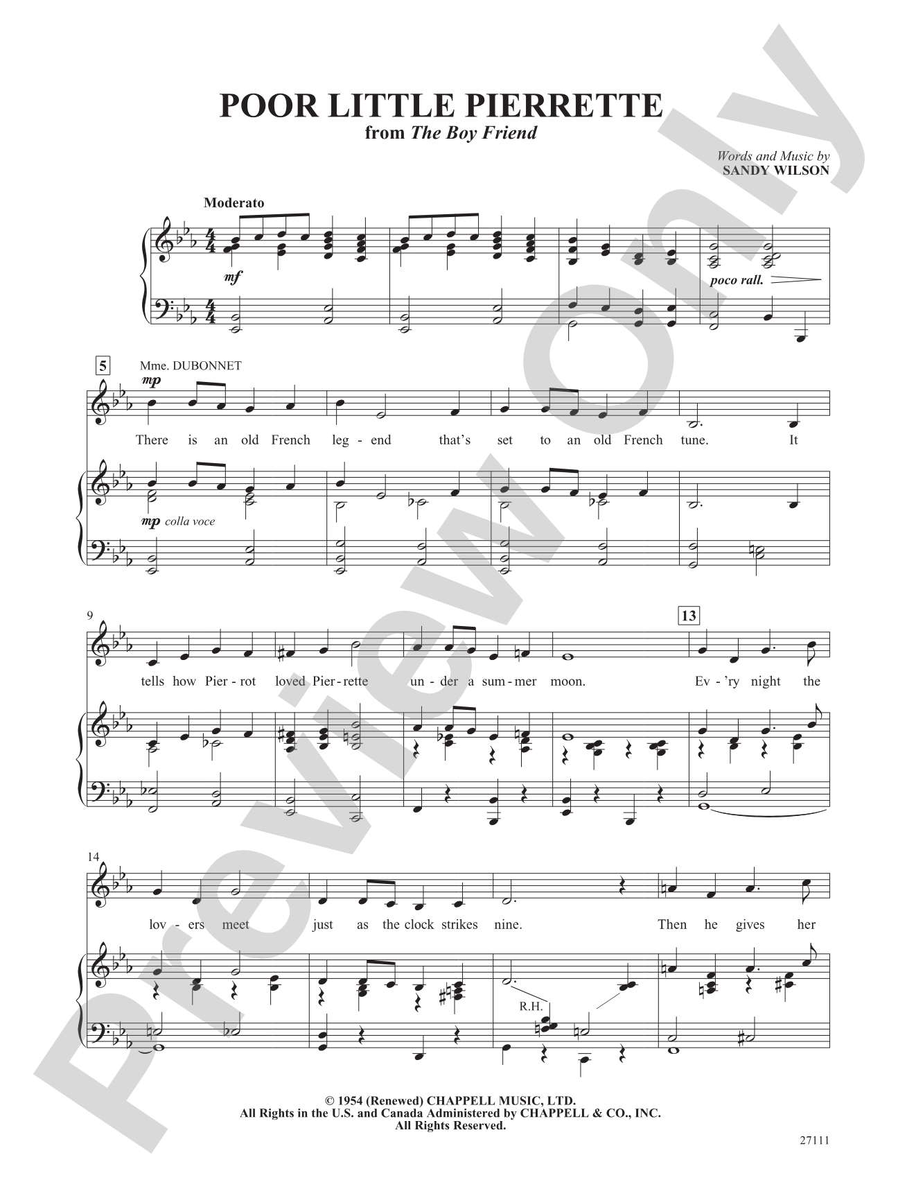 Poor Little Pierette (From "the Boyfriend"): Piano/Vocal/Chords