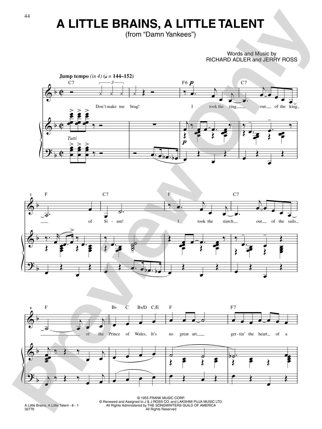 A Little Brains, A Little Talent (From "Damn Yankees"): Piano/Vocal/Chords