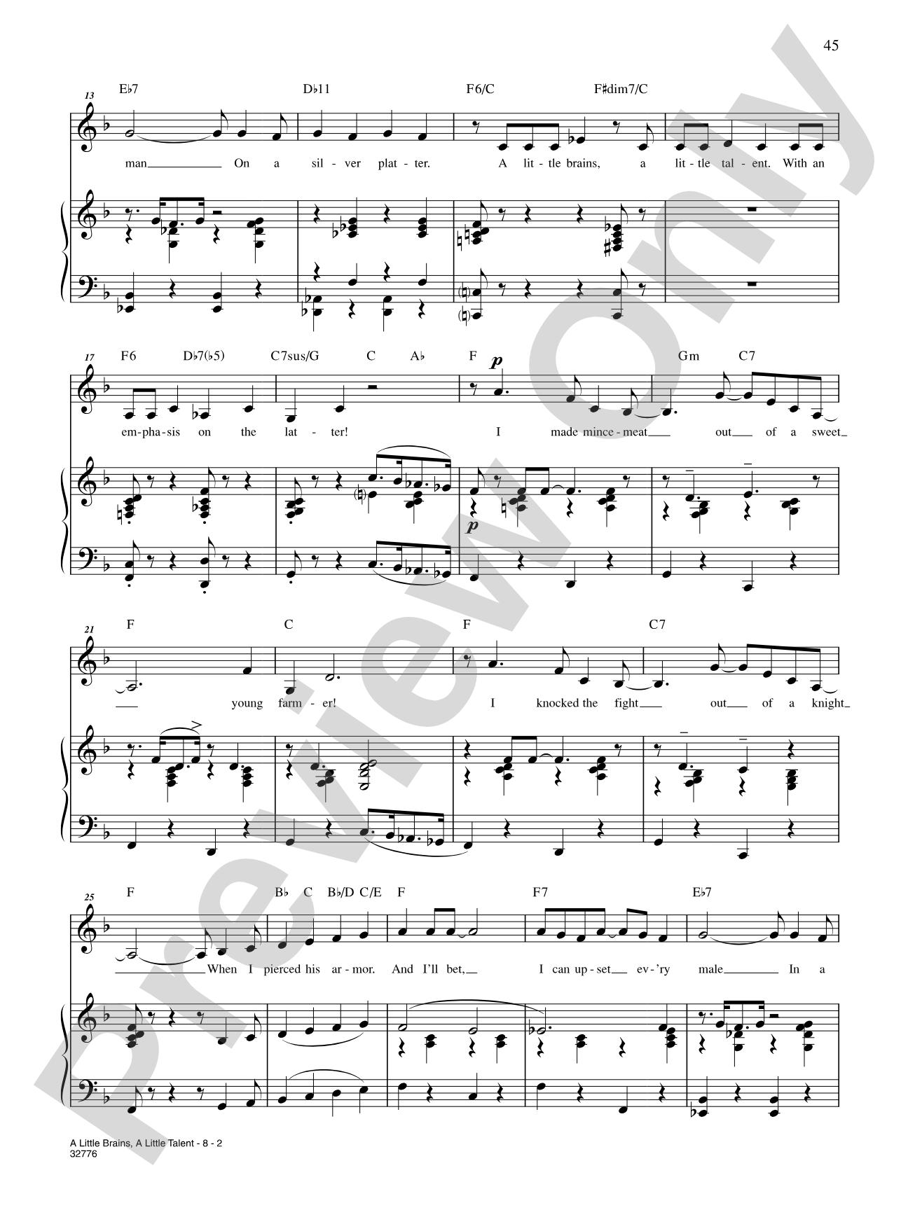 A Little Brains, A Little Talent (From "Damn Yankees"): Piano/Vocal/Chords