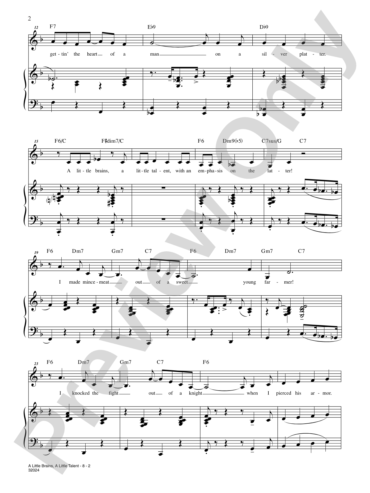 A Little Brains, A Little Talent (From "Damn Yankees"): Piano/Vocal/Chords