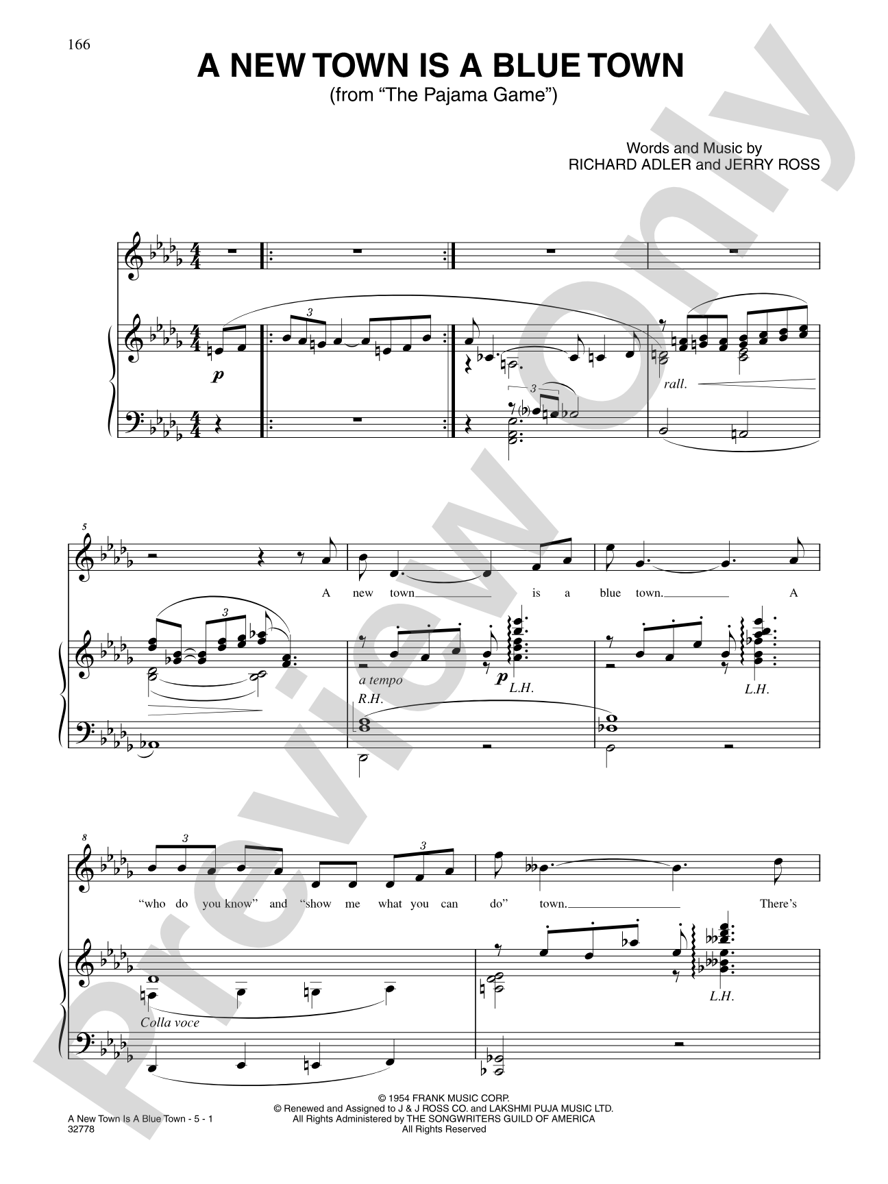 A New Town Is a Blue Town (From "The Pajama Game"): Piano/Vocal/Chords