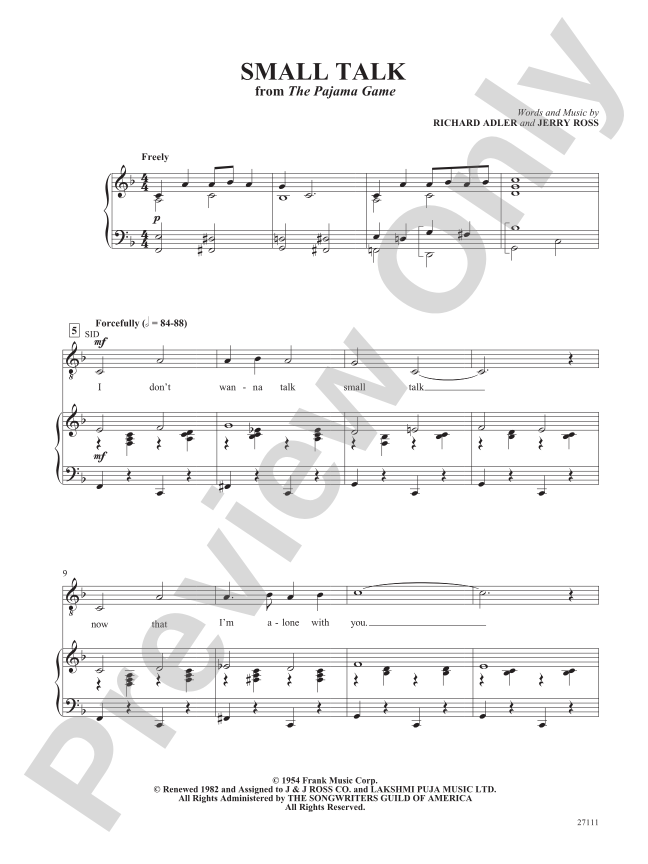 Small Talk (From "the Pajama Game"): Piano/Vocal/Chords