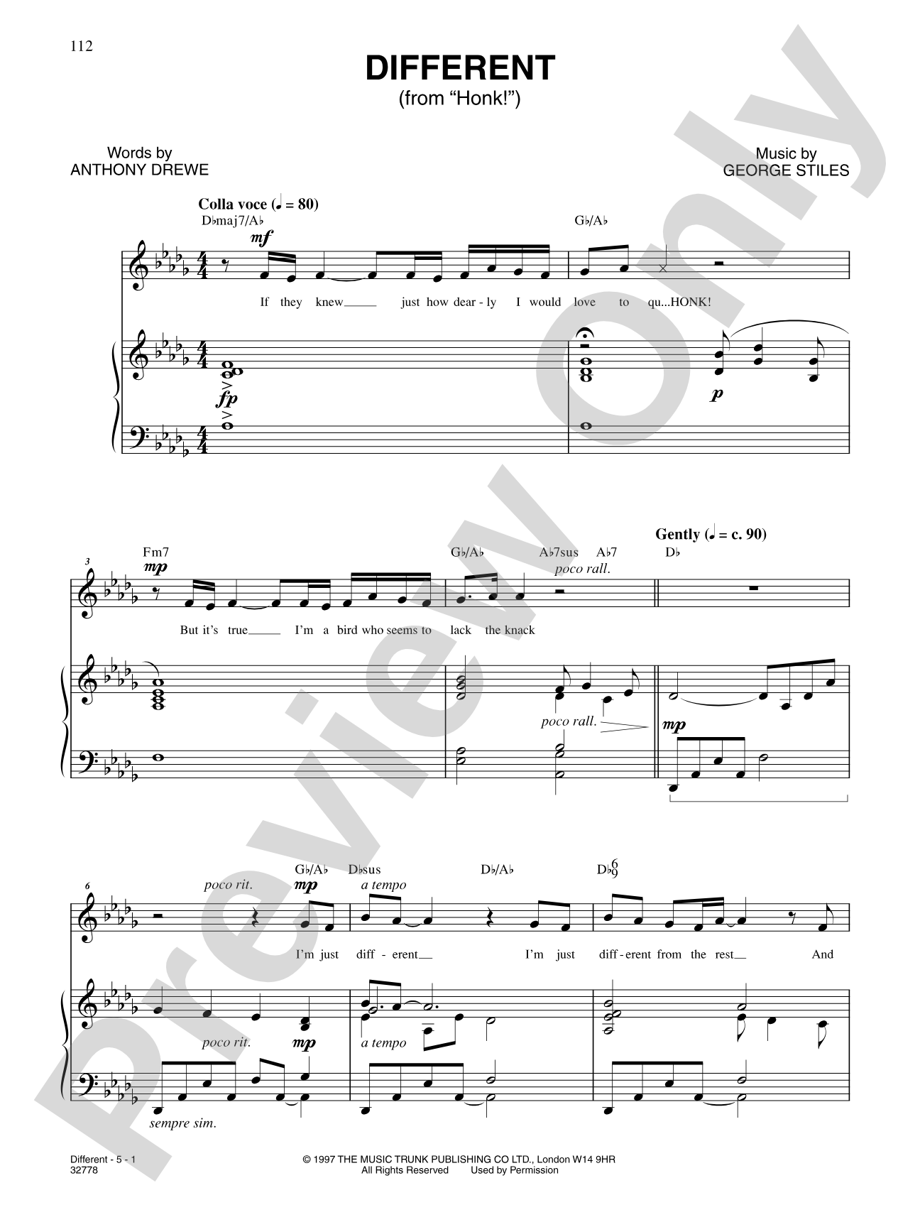 Different (From "Honk"): Piano/Vocal/Chords