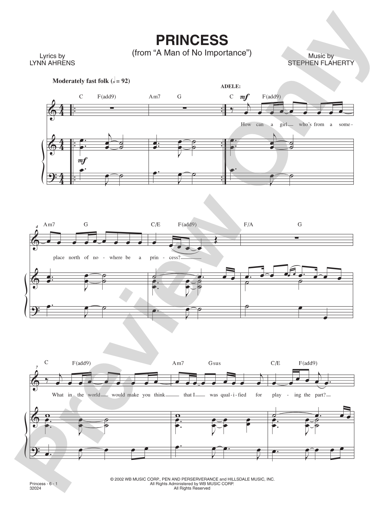 Princess (From "a Man of No Importance"): Piano/Vocal/Chords