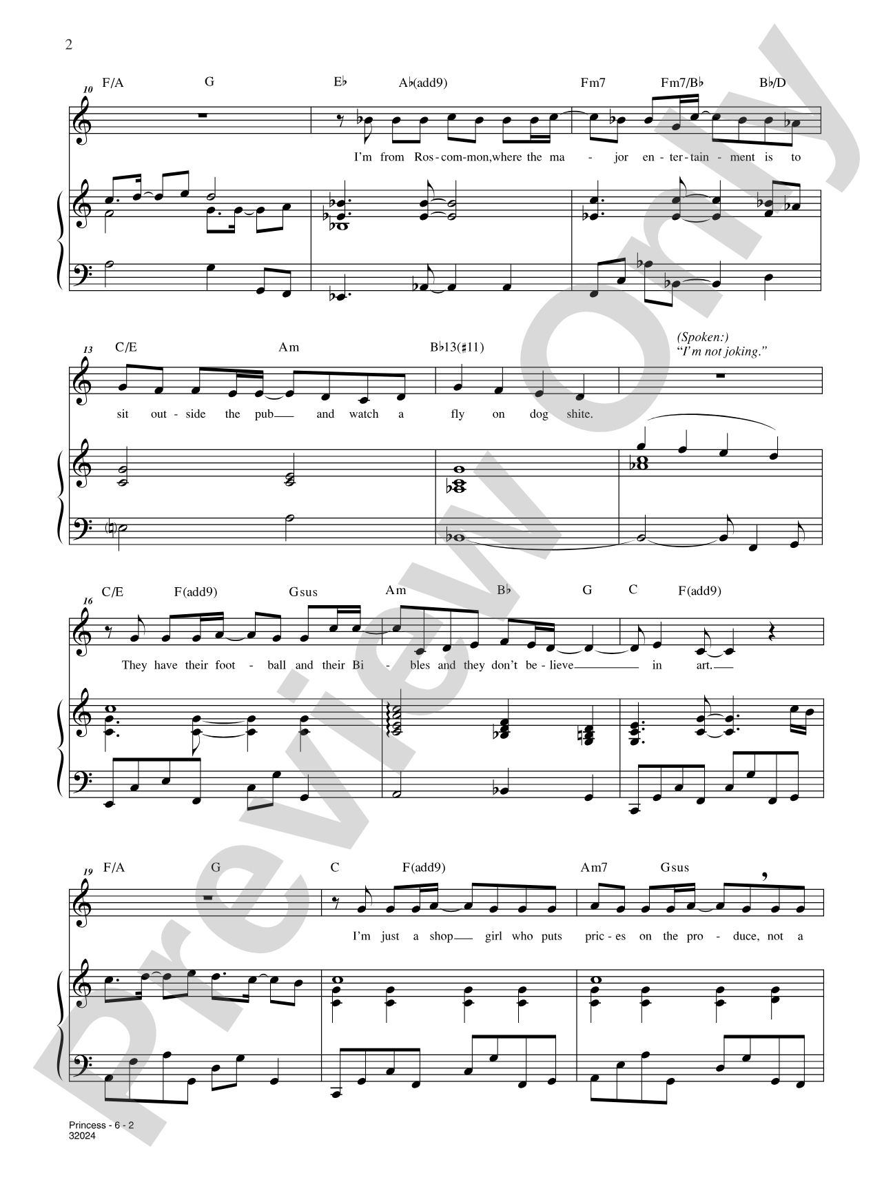 Princess (From "a Man of No Importance"): Piano/Vocal/Chords