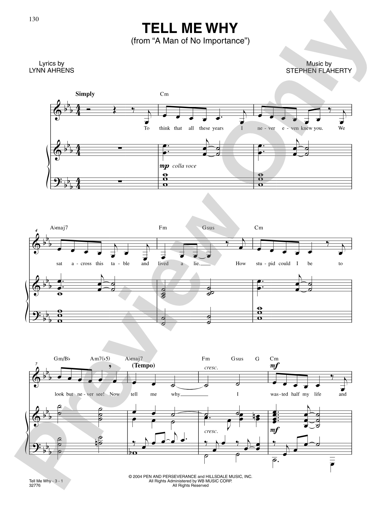 Tell Me Why (From "A Man of No Importance"): Piano/Vocal/Chords