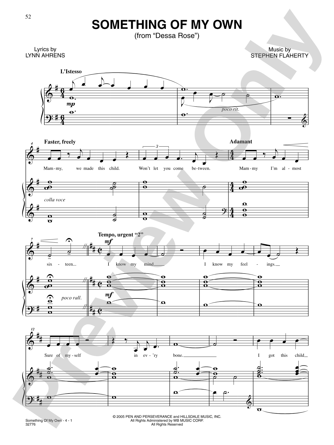Something of My Own (From "Dessa Rose"): Piano/Vocal/Chords