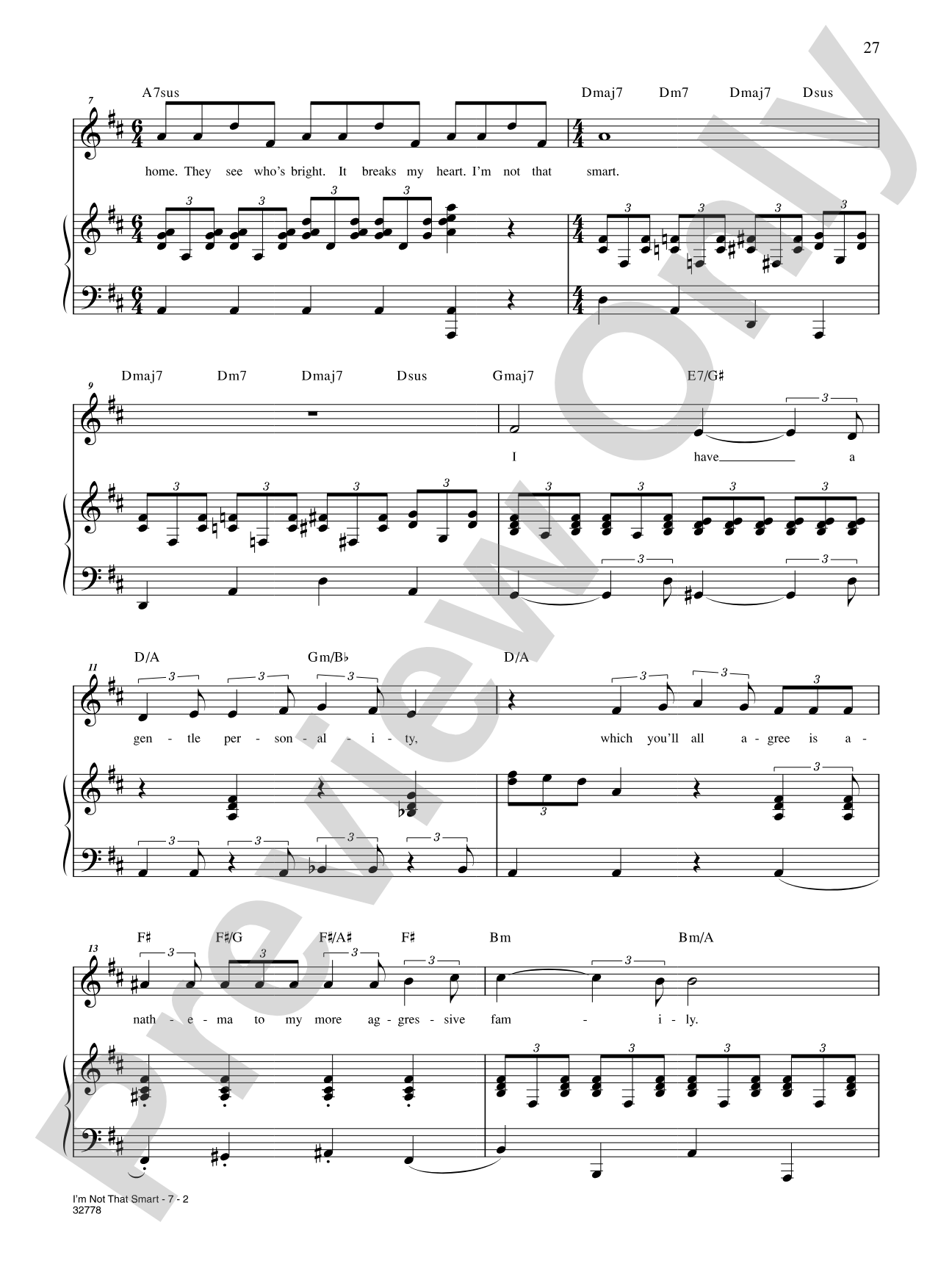 I'm Not That Smart (From "the 25th Annual Putnam County Spelling Bee"): Piano/Vocal/Chords