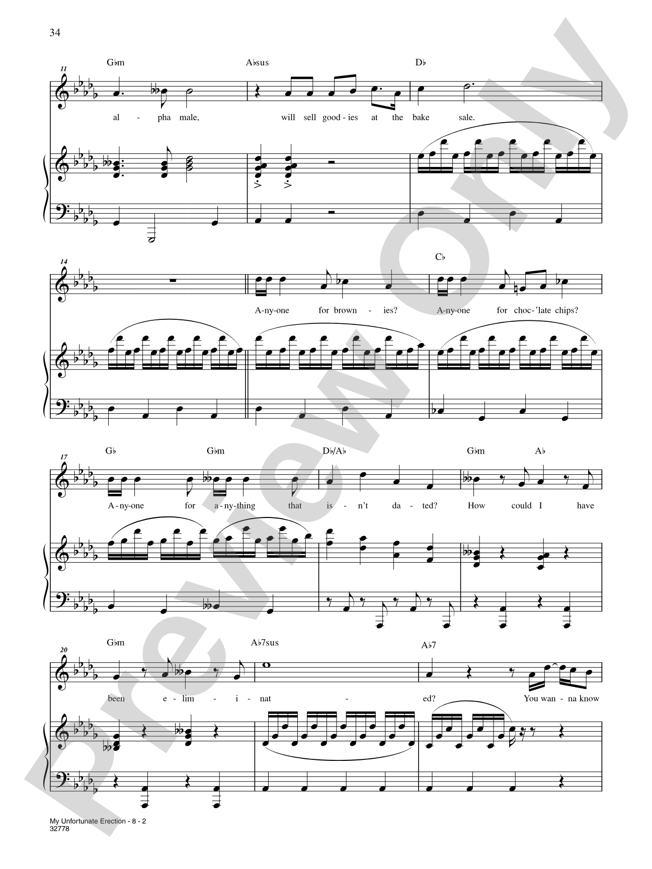 My Unfortunate Erection (Chip's Lament) (From "The 25th Annual Putnam County Spelling Bee"): Piano/Vocal/Chords