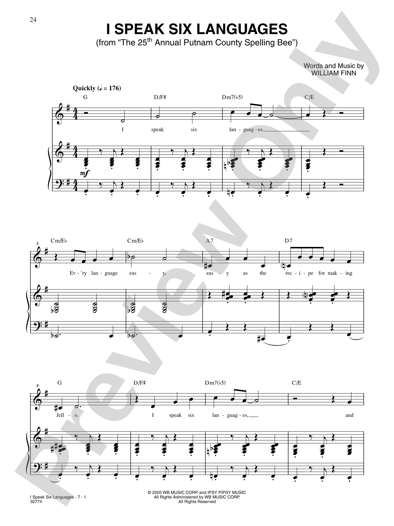 I Speak Six Languages (From "the 25th Annual Putnam County Spelling Bee"): Piano/Vocal/Chords