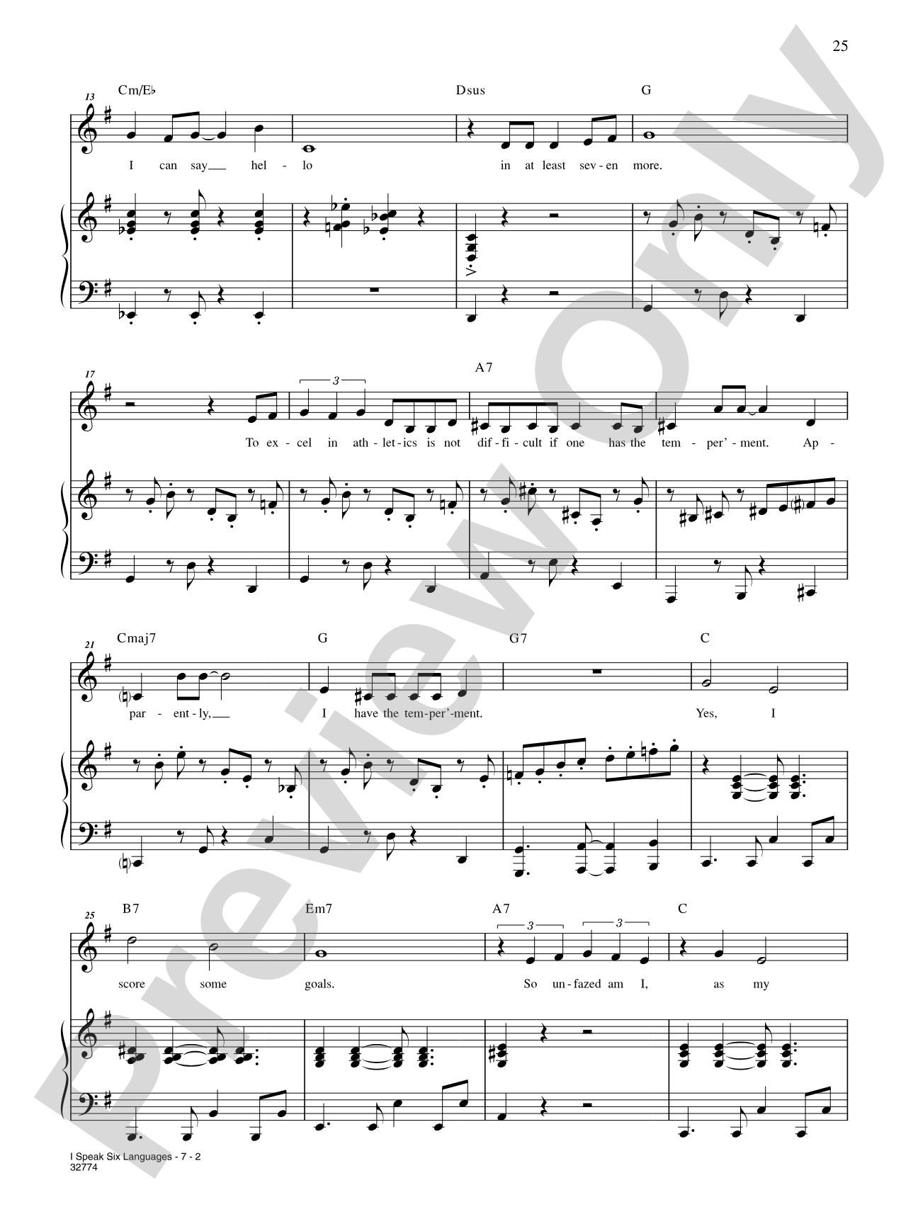 I Speak Six Languages (From "the 25th Annual Putnam County Spelling Bee"): Piano/Vocal/Chords