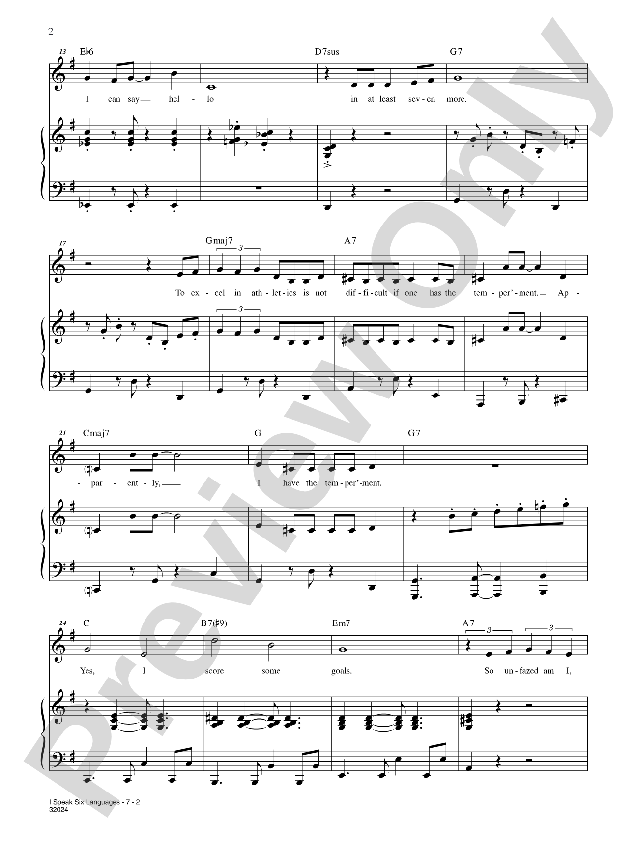I Speak Six Languages (From "the 25th Annual Putnam County Spelling Bee"): Piano/Vocal/Chords