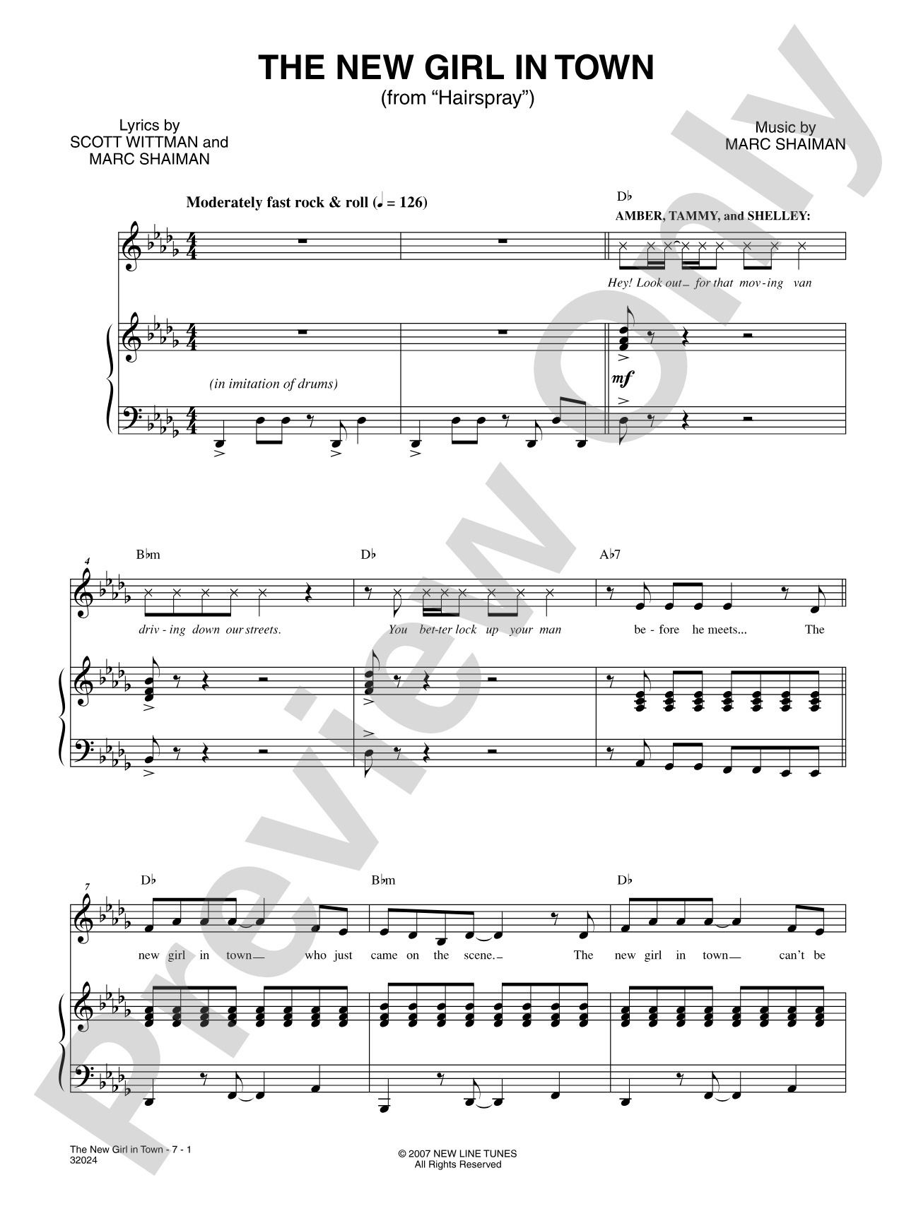 The New Girl in Town (From "Hairspray"): Piano/Vocal/Chords