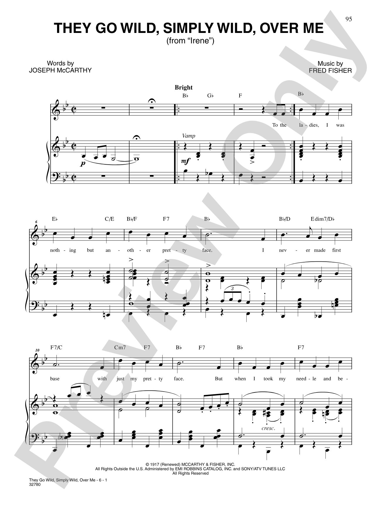 They Go Wild Simply Wild Over Me (From "Irene"): Piano/Vocal/Chords