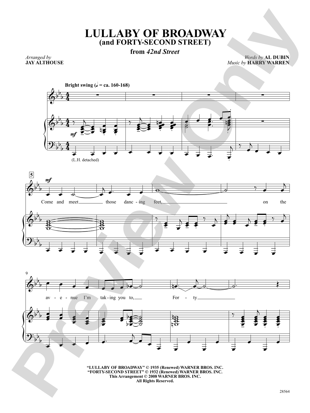 Lullaby of Broadway/Forty-second Street (Medley): Piano/Vocal/Chords