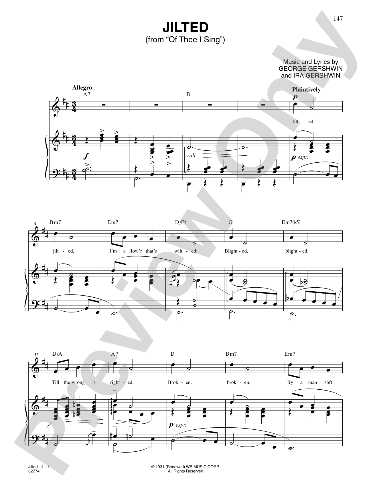 Jilted: Piano/Vocal/Chords