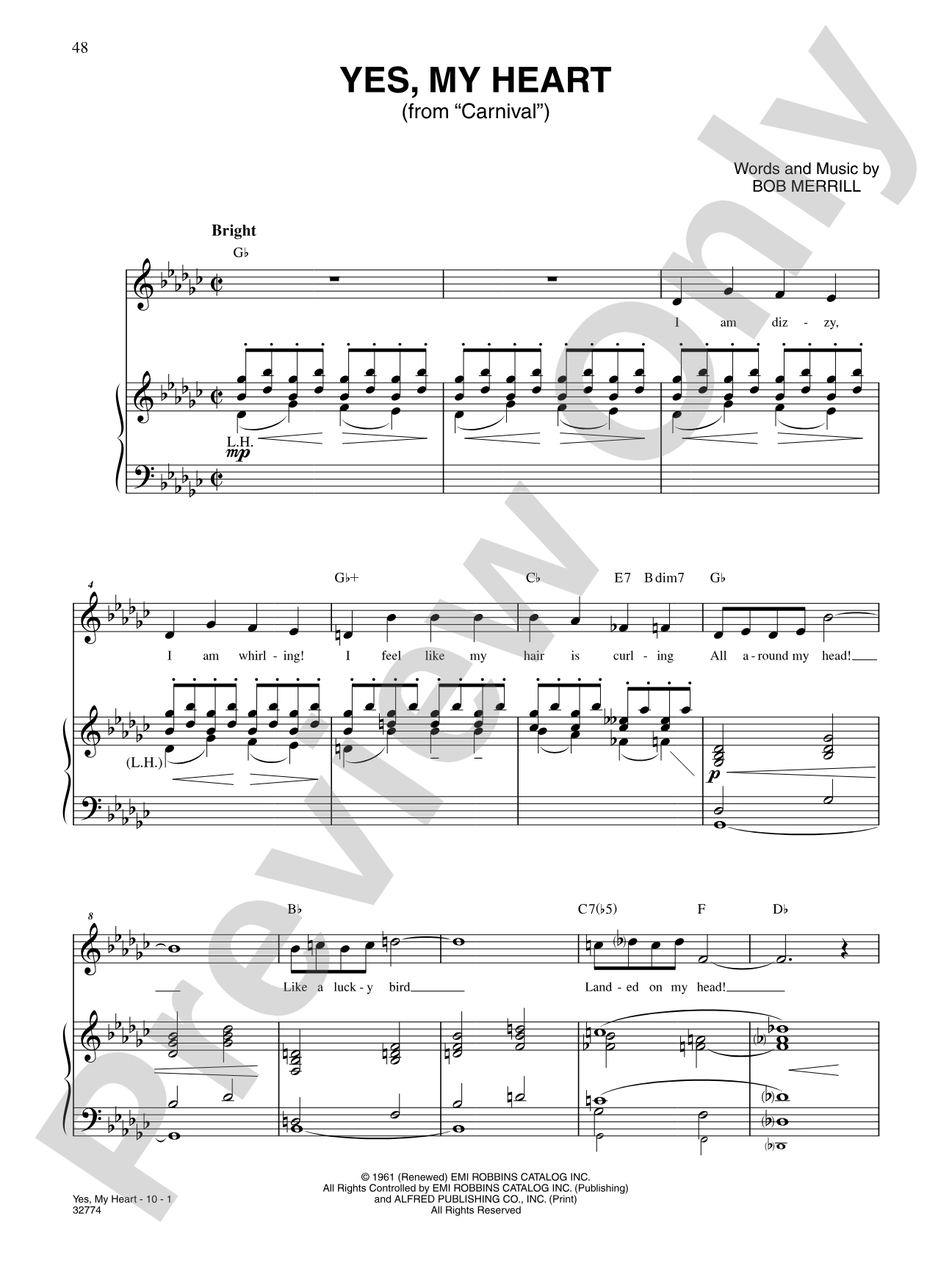 Yes, My Heart: Piano/Vocal/Chords