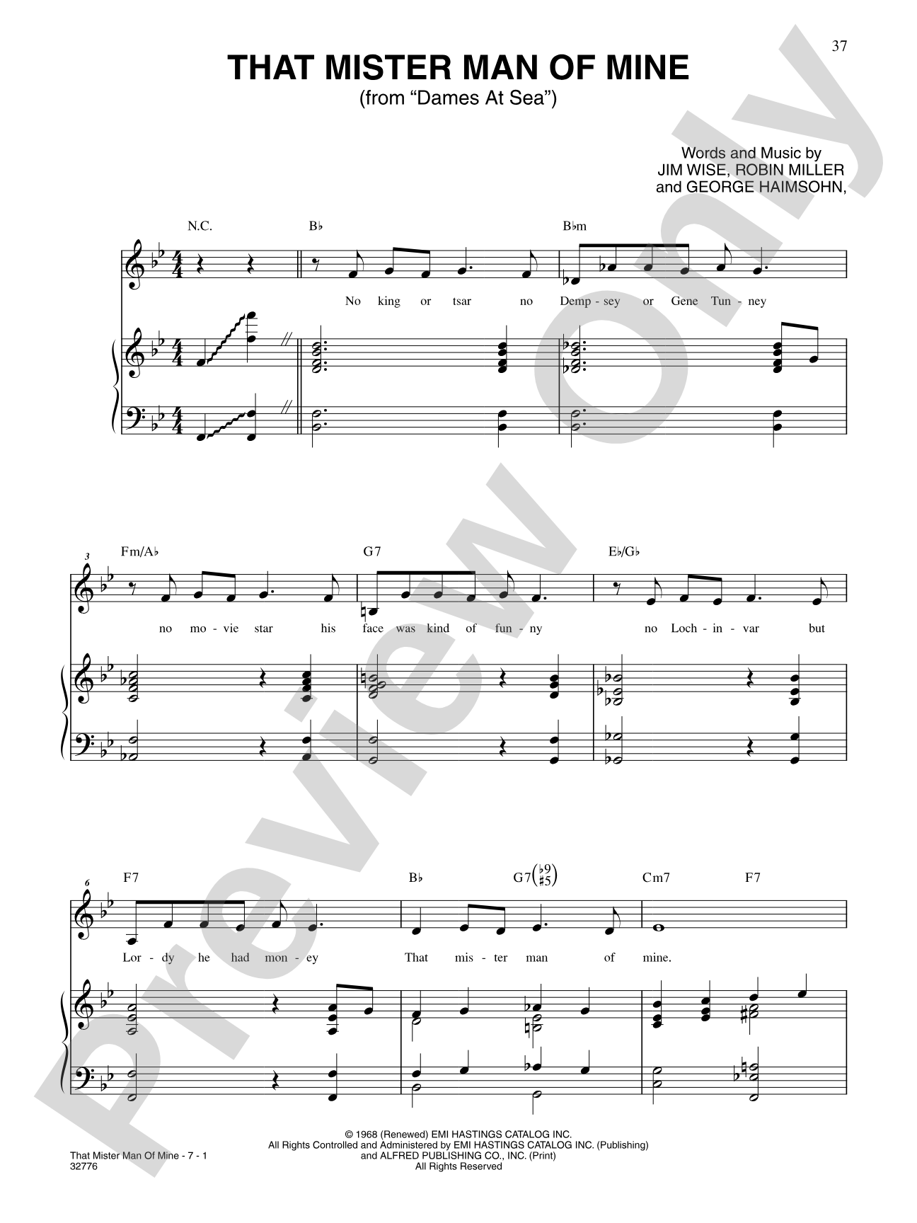 That Mister Man of Mine (From "Dames at Sea"): Piano/Vocal/Chords