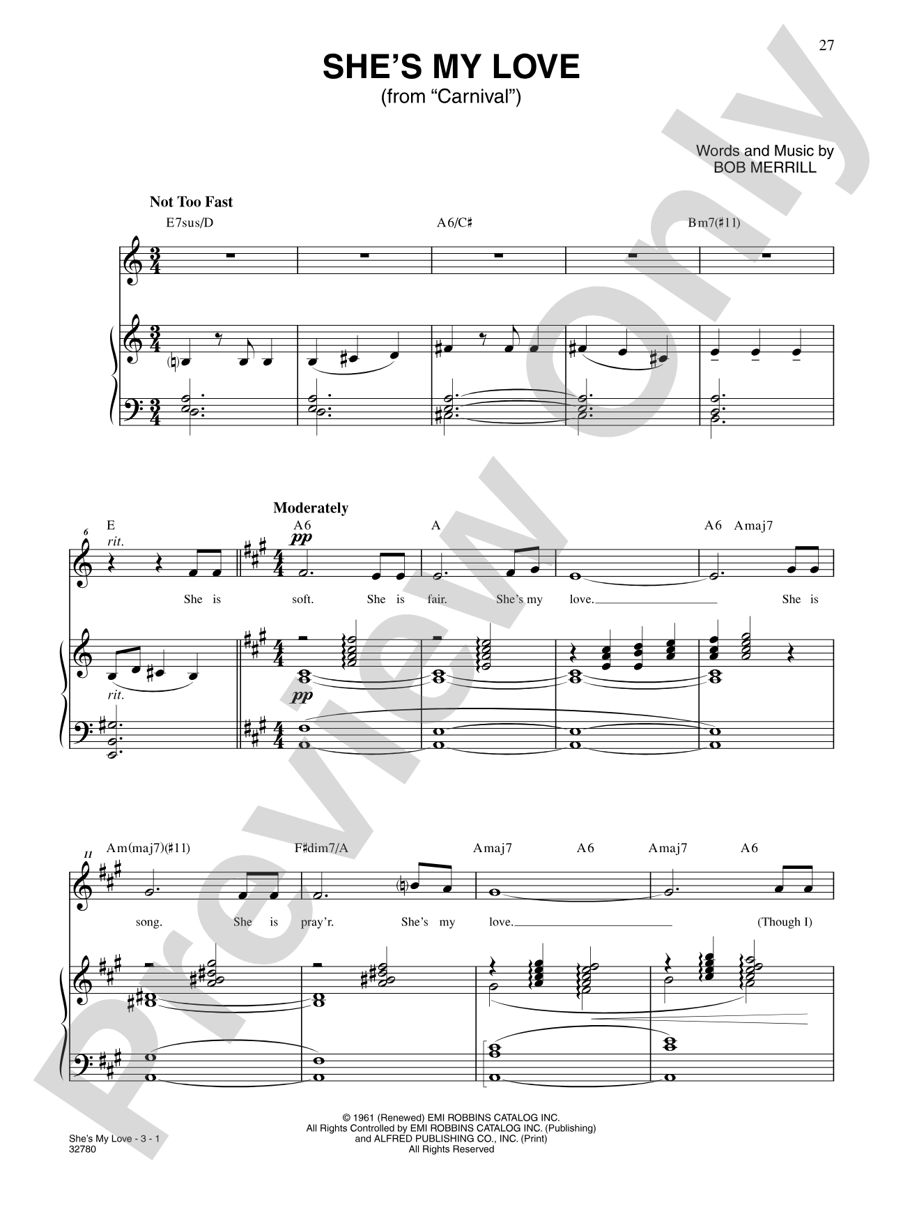 She's My Love (From "Carnival"): Piano/Vocal/Chords