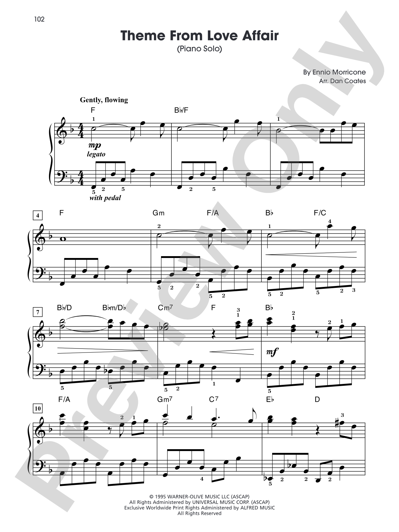 Love Affair (Main Theme): Easy Piano Digital Sheet Music