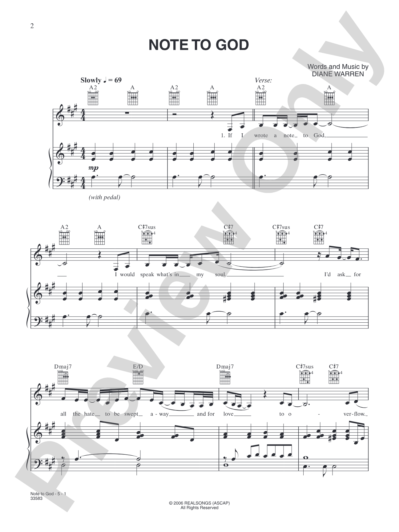 Note to God: Piano/Vocal/Chords