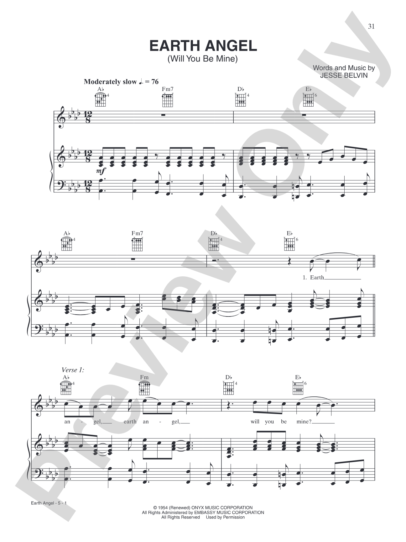 Earth Angel: Piano/Vocal/Chords