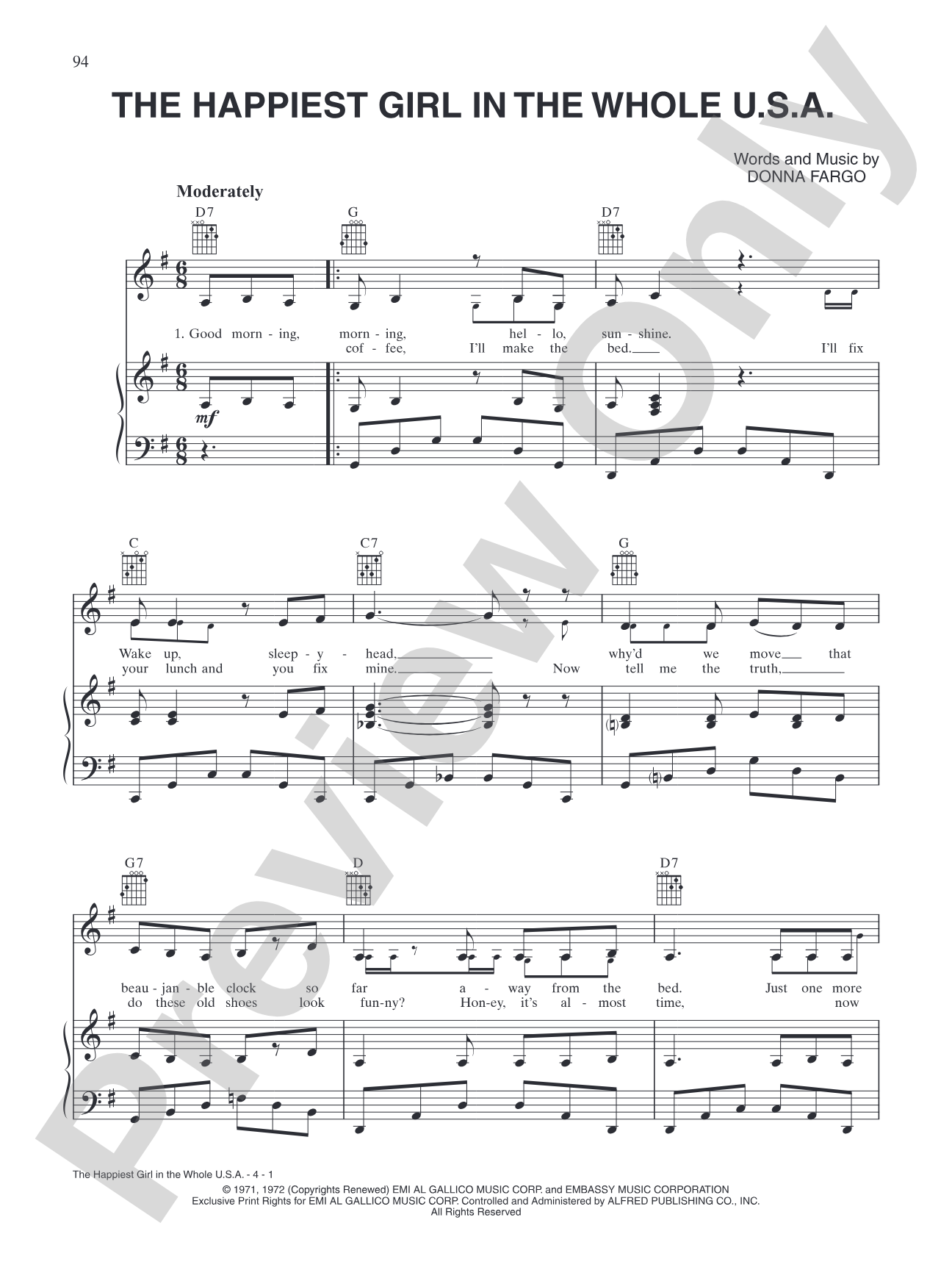 Happiest Girl in the Whole USA: Piano/Vocal/Chords