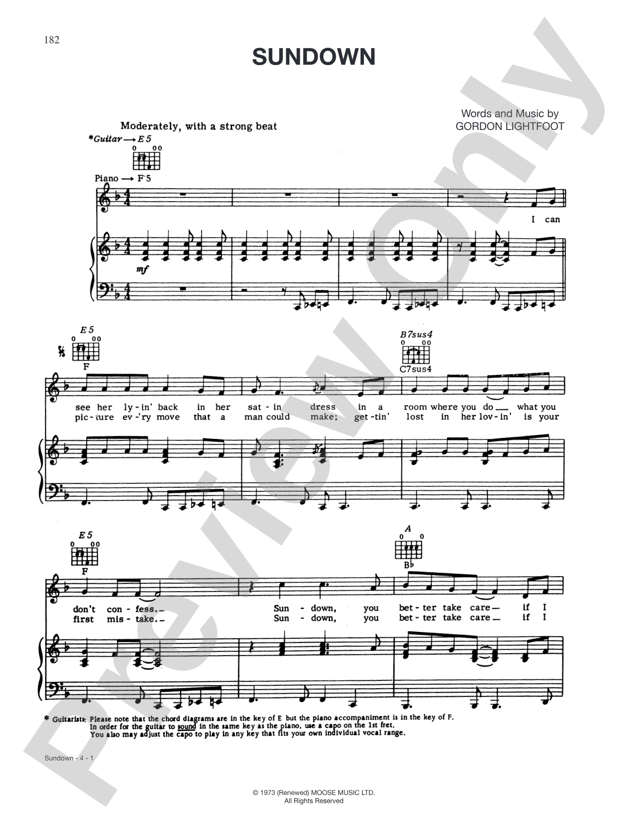Sundown: Piano/Vocal/Chords