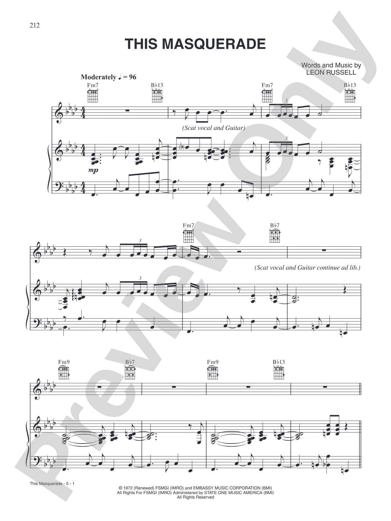 This Masquerade: Piano/Vocal/Chords