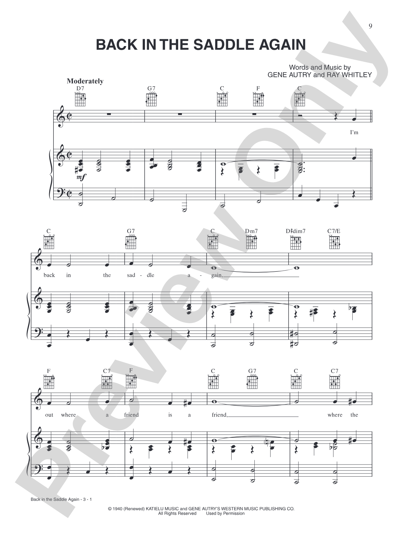 Back in the Saddle Again: Piano/Vocal/Chords