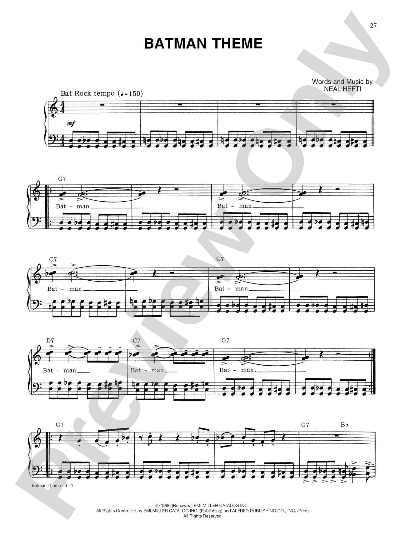 Batman Theme (from "Batman"): Piano/Vocal/Chords