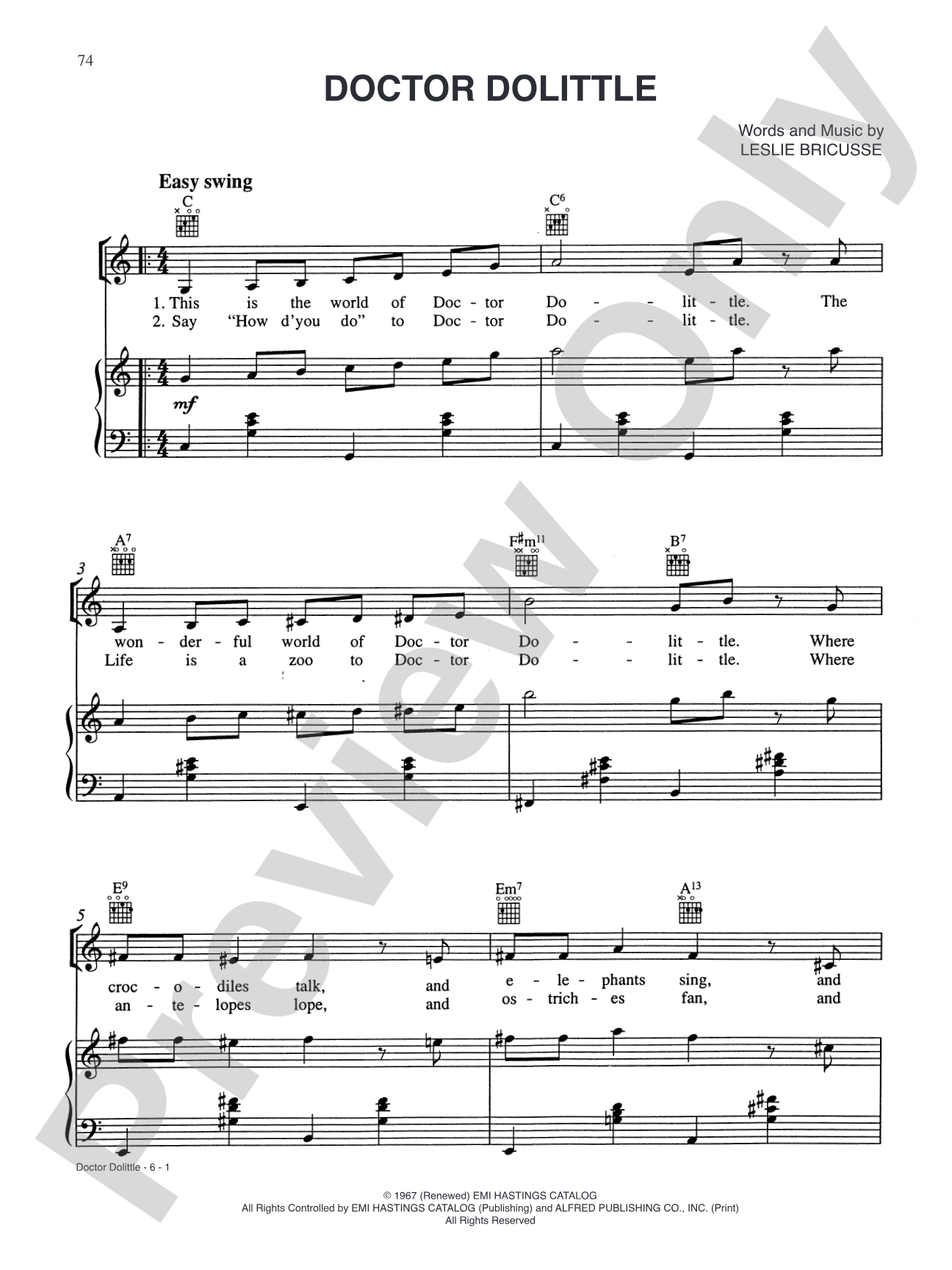 Doctor Dolittle (from "Doctor Dolittle"): Piano/Vocal/Chords